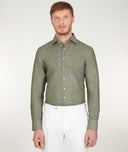 Camicia Verde Oliva Lino Made In Italy