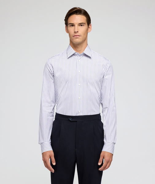 Light blue and purple striped cotton shirt