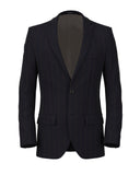 Veste en laine à fines rayures verticales bleu marine et marron