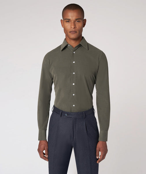 Made-to-Measure men’s green shirt in cotton velvet