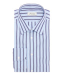 Camisa en algodón a rayas azul y burdeos