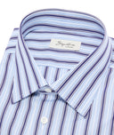 Camisa en algodón a rayas azul y burdeos